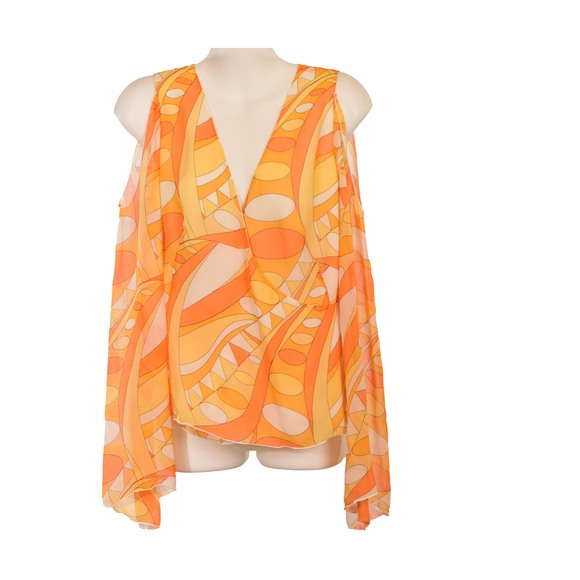 Vibrant Pure Silk Sunny Cold Shoulder Blouse from Lord & Taylor Size 8 - Picture 4 of 6